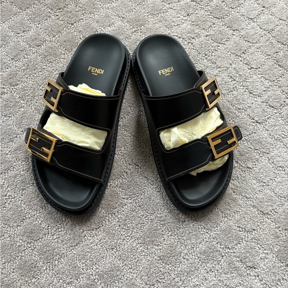 Fendi Black Leather “feel” Slides - size 36 - Picture 5 of 11